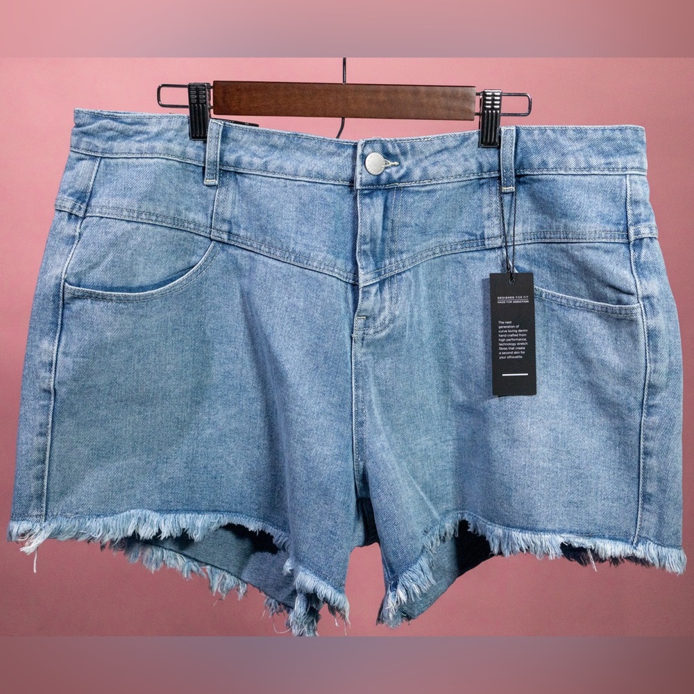 City Chic Corset Fray Hem Denim Shorts